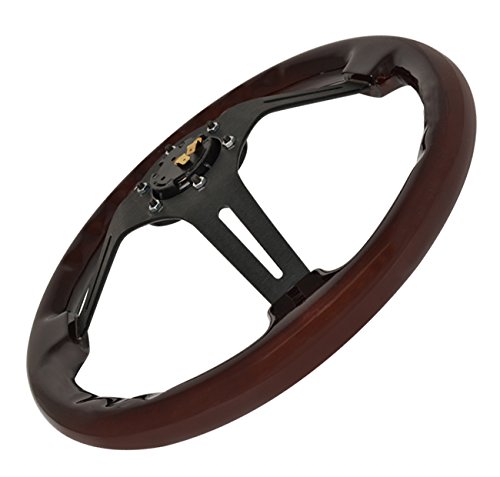 AJP Distributors Universal Replacement Black Aluminum Center Light Weight Dark Wood Steering Wheel With Jdm Beginners Horn Button