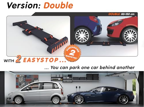 EASYSTOP 1 Verstellbarer Radstopper, GERUCHLOS, Nicht fixiert, schnelle Montage ohne Werkzeug, stoßfestes Plastik. Sicheres und präzises Parken bei niedriger Geschwindigkeit.
