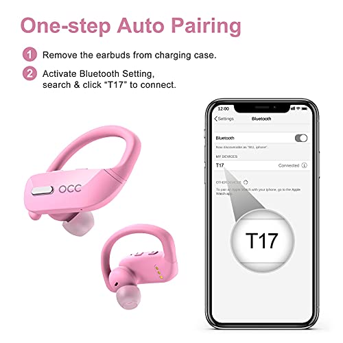 Occiam Wireless Earbuds Bluetooth Headphones 48H Play Back Earphones In Ear Waterproof With Microphone Led Display For Sports Running Workout Pink #TOP3
