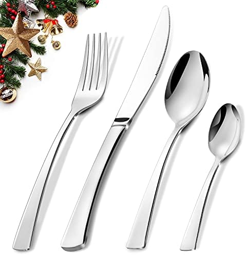Cutlery Set, BEWOS 16-Piece Stainless Steel Flatware Set, Silverware Tableware Set with Spoon Knife and Fork Set, Service for 4, Easy Clean/Dishwasher Safe, Mirror Polished