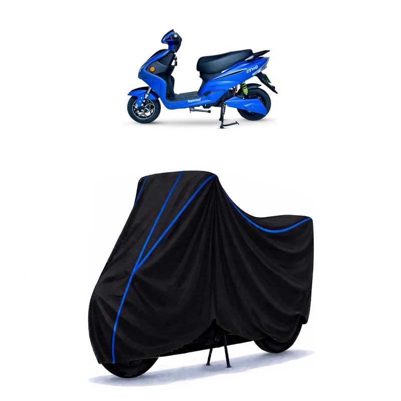 Image of Scooty Cover Water Resistant for Aftek Etwo | Universal Scooter & Bike Cover | Heavy Duty UV Dust, Rain & Scratch Protection | Elastic Fit All Weather Indoor Outdoor | Black with Blue Piping
