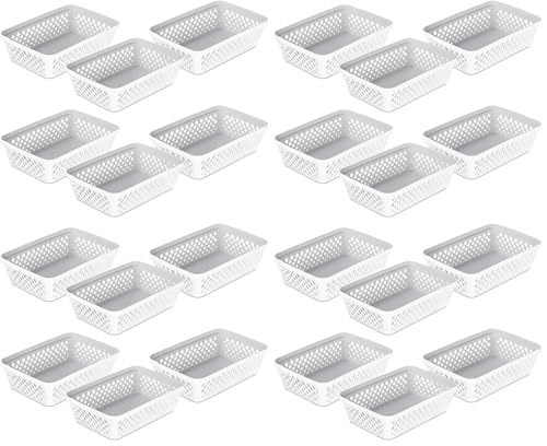 Image of Glad Plastic Storage Basket Set - Multipurpose Drawer Trays, Kitchen Pantry Containers, and Bathroom Bins - Medium Organizers, White, 6 Count (Pack of 4)
