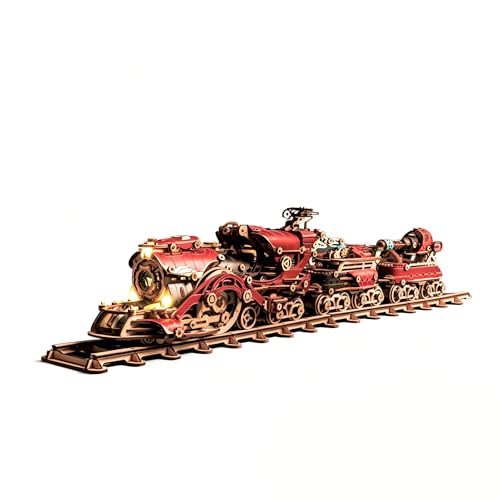3D Wooden Victorian Steampunk Steam Train Model Kit, Mechanical Educational Steam Locomotive Puzzle with Lighting Effect, Home Decor Gift for Adult Handcraft Lovers (800+PCS)