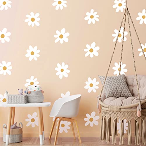 Image of BBTO Daisy Wall Decal Flower Vinyl Wall Decals Daisy Stickers Floral Decals Peel and Stick for Nursery Art Bedroom Living Room(Simple Style,White)