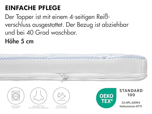Traumnacht Cool Komfort Topper für Sommer und Winter mit kühlendem Doppeltuchbezug, 140 x 200, Öko-Tex Zertifiziert, produziert nach deutschem Qualitätsstandard