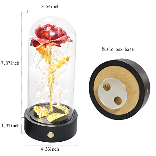 Fineusea Valentine's Day Gifts For Women 24 K Gold Plated Rose With Music Box With Remote Control Led Light, Beauty And The Beast Rose For Mother's Day Birthday Christmas Anniversary (Gold) #TOP1