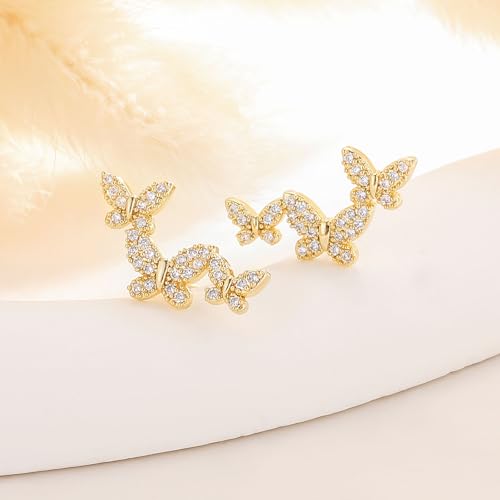 925 Sterling Silver Ear Crawler Stud Earrings for Women Gold Cubic Zirconia Ear Climber Earrings Faux Diamond Small Stud Crawler Earrings Trendy Jewelry Gift4