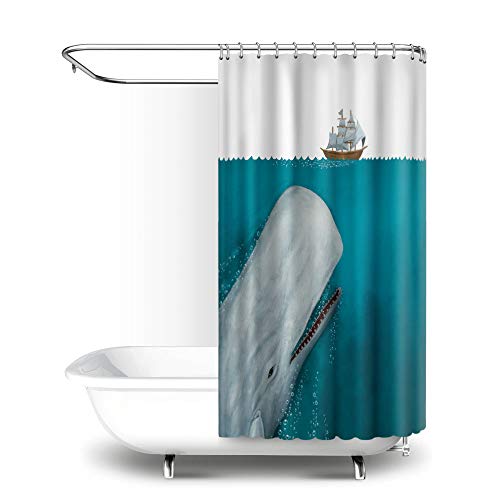 WIRESTER 72 x 72 inch Fabric Shower Curtain for Bathroom - White Whale Moby Dick - Thumbnail 5