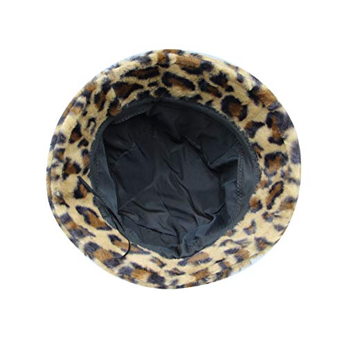 Women Girls Winter Plush Bucket Hat Leopard Print Fuzzy Warm Bucket Caps Faux Fur Fisherman Hats Casual #TOP5