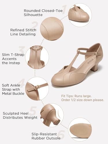 Image of Character Shoes for Women, 2 inch T-Strap 1920s Flapper Dance Shoes Ballroom