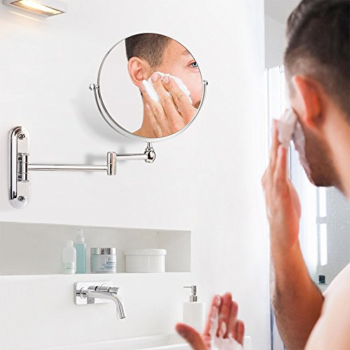 Cosprof Bathroom Mirror 10X/1X Magnification Double-sided 8 Inch Wall Mounted Vanity Magnifying Mirror Swivel, Extendable and Chrome Finished