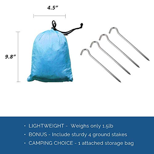 pys Beach Blanket - Oversized 10’x 9’ Sand Proof Compact Lightweight Portable Large Waterproof Parachute Nylon Beach Mat, Includes 4 Metal Stakes