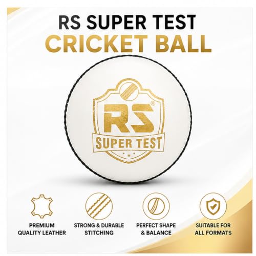 Image of R S Professional White Test 4 Piece Cricket Leather Ball Power Series Hand Stitched Ideal for T20, ODI & Test Matches (5, White)