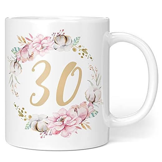 Regalo taza de cumpleaños 30 mujer – Idea de regalo para 30 cumpleaños – Regalo de cumpleaños para mujeres flores