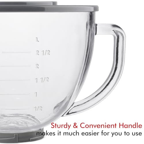Image of Glass Mixing Bowl Accessory 5 Quart - Compatible with KitchenAid 4.5 and 5 Quart Tilt-Head Stand Mixers (With Lid & Lock Ring)