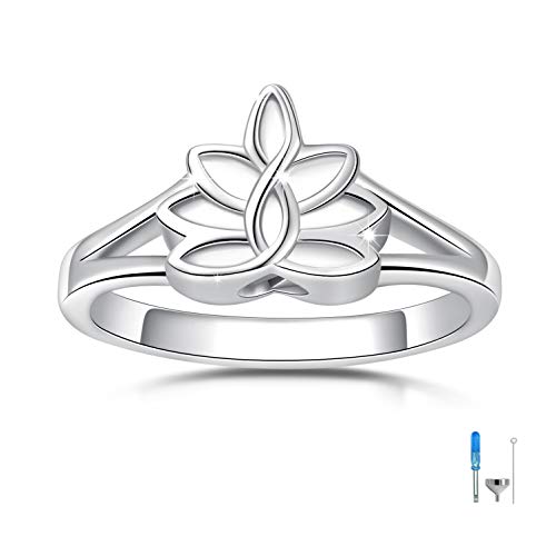 Sterling Silver Lotus Flower Urn Ring Exquisite Ashes Keepsake Holder Cremation Memorial Jewelry Always in My Hearty (8#)