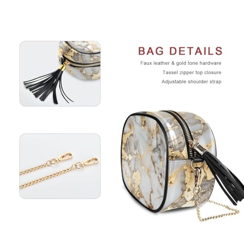 Image of ALAZA Women's White Gold Marble PU Leather Crossbody Bag Shoulder Purse with Tassel