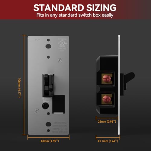 Image of AIDA Toggle Slide Dimmer Switch for Dimmable LED Light /CFL /Incandescent 600 Watt max, Single-Pole or 3-Way, Rocker On /Off Wall Switch with Dimmer Slider, Wall Plate NOT Included, UL, Black, 1 Pack