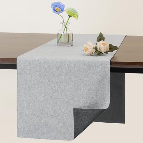 Banchif Runner da Tavola Lavabile Bifacciale Non-Scivolose Runner da Tavolo Moderno in Lino Facile da Pulire Runner da Tavola adatto, lavabile in lavatrice (Grigio Chiaro-Grigio, 30 X 183 CM)