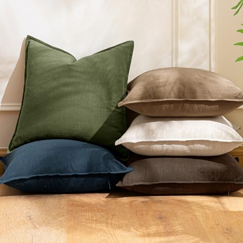 Image of 20x20 Inch Set of 2 Decorative Linen Solid Throw Pillow Covers Boho Accent Farmhouse Pillowcases Modern Netural Spring Home Decor for Couch Sofa Living Room Bed,Dark Olive Green