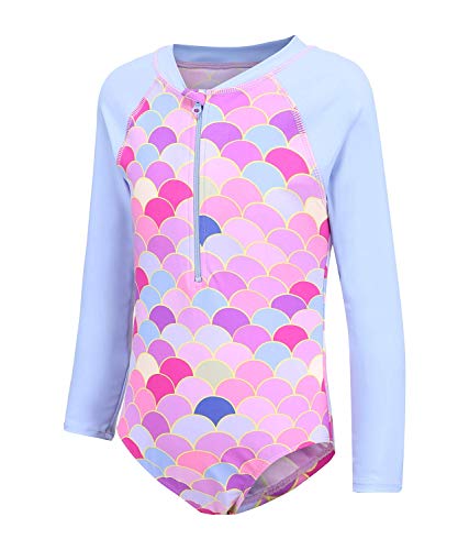 Moon Tree Girls One Piece Swimsuits Long Sleeve Rash Guard Zipper Front Bathing Suit UPF 50+