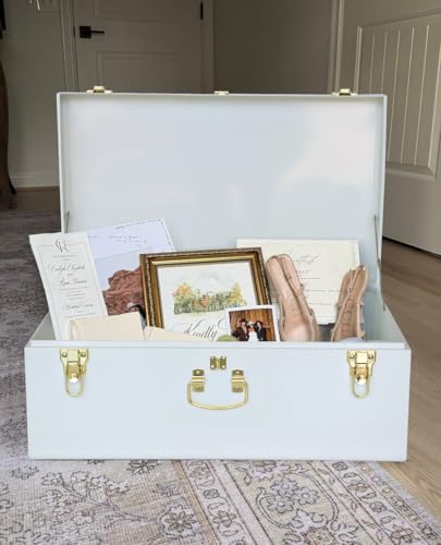 Image of Vixdonos Large Metal Trunk Decorative Storage Box College Dorm Chest with Handle