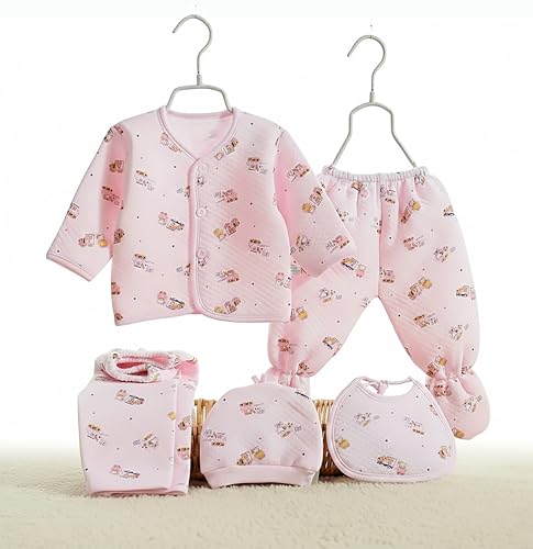 Image of Presents New Born Baby Summer Wear Printed Baby Clothes 5Pcs Sets 100% Cotton Boys Girls Unisex Baby Cotton /Summer or Flannel Suit Infant Clothes First Gift for New Born (0-6 Months)