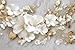 Toolhom 3D Wallpaper Illustration Beige Background Large White Abstract Gold Leaf Flower for Living Room Bedroom Backdrop Decoration（Non-self-Adhesive）