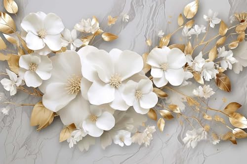 Papier peint 3D grand format fleur blanche fond beige Toolhom