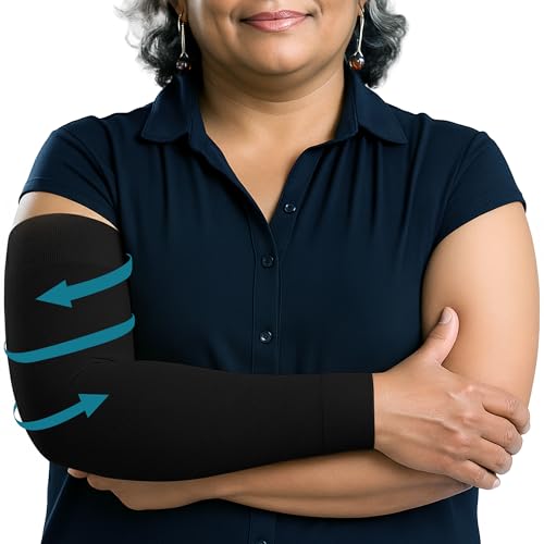 KEMFORD Compression Lymphedema Arm Sleeves for Women - Anti-Slip - 15-20 mmHg