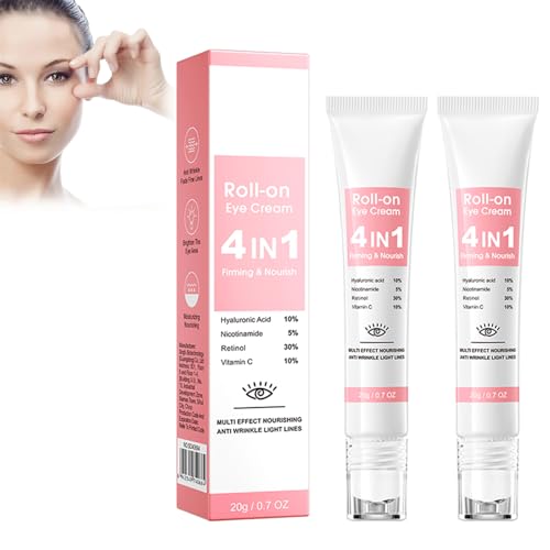 Crema Contorno De Ojos Con Roller - 2 Unidades | Crema Antiarrugas Con Niacinamida, Retinol Y ácido Hialurónico | Reduce Ojeras, Bolsas, Líneas Finas Y Arrugas | Roll-On Hidratante Y Reafirmante