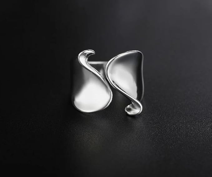 QueenBee Adjustable Geometric Statement Ring for Women – Silver or Gold Plated Asymmetric Open Band, Minimalist Bold Cocktail Design, Gift for Christmas, Valentine’s Day & Birthday - Image 4