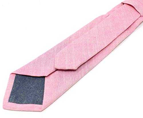 Image of Men's Chambray Cotton Skinny Necktie Tie Textured Distressed Style - 2.5 inch Width