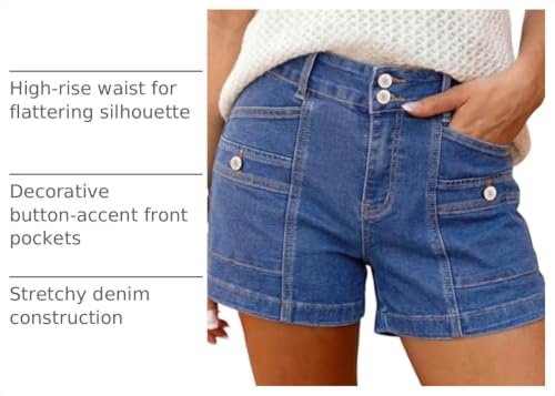 Image of Astylish Women's High Waisted Stretchy Jean Shorts Trendy Denim Shorts