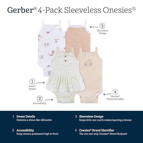 Image of Gerber Baby Girls Multi-Pack Sleeveless Onesies Bodysuit