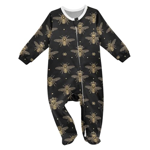 Emelivor Bee Crowns Black Baby Newborn One-Piece Pajamas Infant Footed Pjs with Zipper for Girl Boy Kids