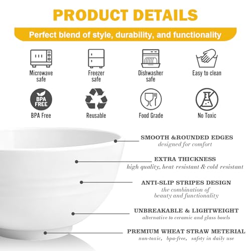 Image of Wheat Straw Small Bowls 10 OZ, Unbreakable Dessert Bowls Set of 6, Microwave & Dishwasher Safe Bowl for Kitchen, Mini Reusable Plastic Bowl for Indoor Outdoor, White
