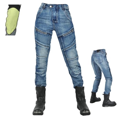 HOMDECR Pantaloni Moto per Uomo E Donna - Jeans Biker in Denim Rinforzato, con Protezione, Ideali per Corsa E Moto (Blu (Femmina),XS)