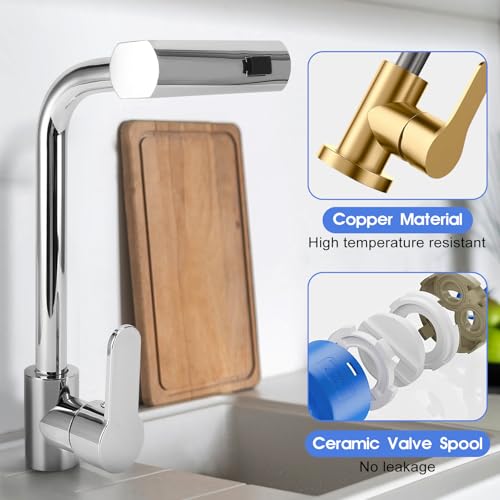 Wasserhahn Wasserfall, Vorfenster Küchenarmatur, 3 Wassermodi, Einhand Küchenspüle, Einhebelmischer, 360 Grad Drehbar, für küchenspüle, Spüle, 1,26–1,65 Zoll, (SILVER)