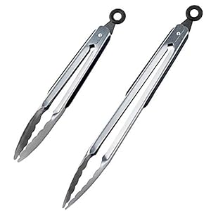 DRAGONN Premium Set of 12-inch and 9-inch Stainless-Steel Locking Kitchen Tongs, Set of 2 – Sturdy, Heavy Duty Tong Set – Great for Cooking, Grilling, and Barbecue, BBQ, Silver, DN-KW-TG2S
