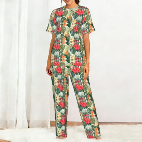 Pyjama à manches courtes femme vêtement de nuit doux hibiscus - 3