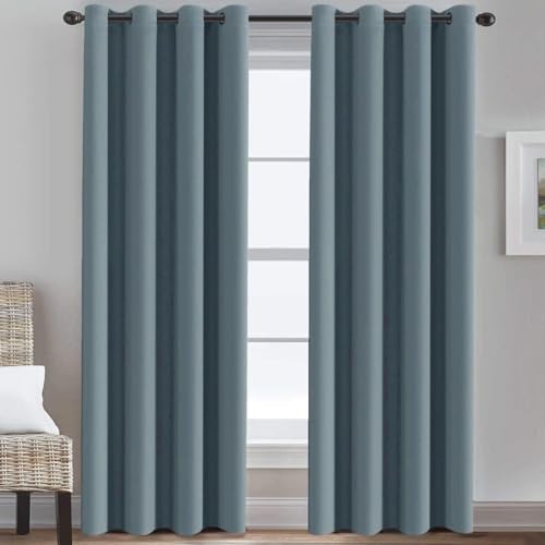 Image of H.VERSAILTEX Blue Curtains /Drapes Blackout for Bedroom Room Darkening Thermal Curtains for Living Room Noise Reducing Sound Proof Solid Grommet Curtain (One Panel, Stone Blue, 52 inch W x 120 inch L)