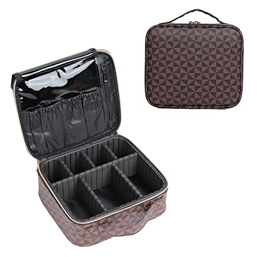 Xuboser Travel Makeup Bag With Adjustable Dividers, Cosmetic Train Storage Case Organizer For Professional Cosmetic Brushes Tools (Brown Triangle) #TOP13