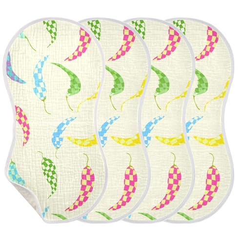 MCHIVER Checkered Chili Peppers Beige Baby Burp Cloths Cotton Washcloths Absorbent Soft Burping Rags for Baby Girl Boys Burpy Cloth Bib 4 Pack3