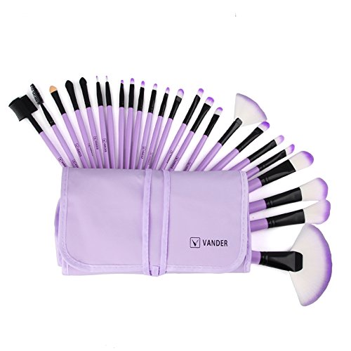 VANDER Makeup Brushes 24 Pieces Professional Makeup Brush Set Synthetic Kabuki Foundation Blending Blush Face Eyeliner Shadow Power Brushes Liquid Cream Concealer Lip Cosmetics Brushes Kit (Purple)