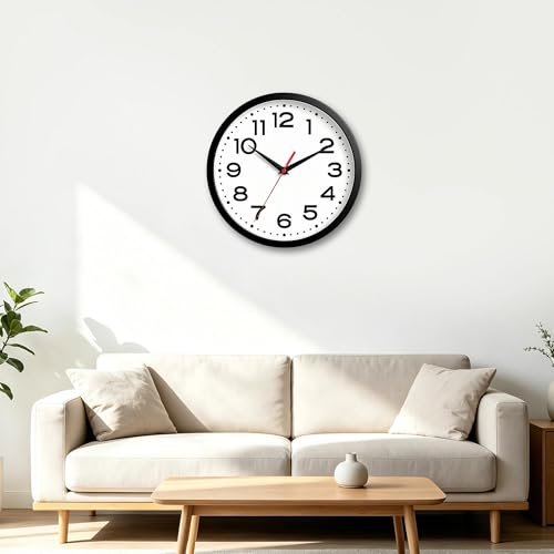 Image of Roymnie 12 Inch Wall Clock, Battery Operated Silent Non Ticking Black | analog wall clock; bold numerals for easy reading; silent non-ticking; 1 AA battery (not included); for classroom