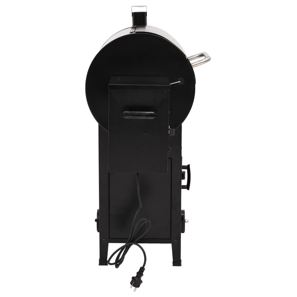 vidaXL Barbacoa de Pellets con Chimenea, Parrilla para BBQ con Rueda y Cubo de Aceite 6 en 1 Limpia Fácil, Ahumador de Pellets, Hierro Negro