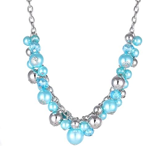 BULINLIN Short Beaded Pendant Chain Necklace Silver Costume Handmade Necklace with Crystal Pearl Beads Fashion Jewellery Gifts for Her