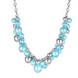 Bulinlin Damen Perlen Silber Kristall Boho Statement anhänger Halskette Modeschmuck Weihnachtsgeburtstagsgechenke für frauen(36-Turquoise)