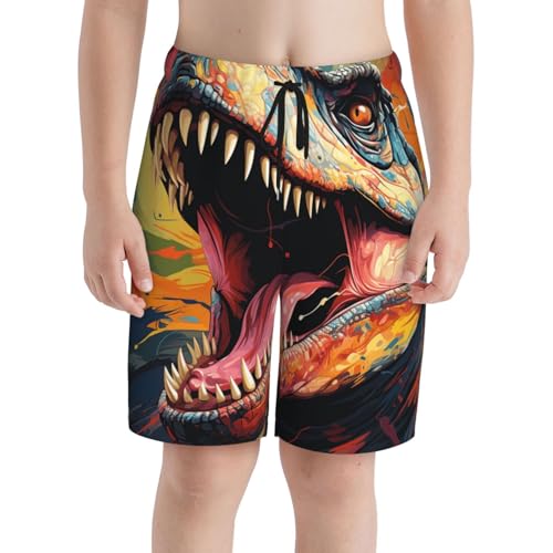 Boys Swim Trunks Beach Shorts Summer Surf Kids Youth Bathing Suits, Dinosaur Dino Art3